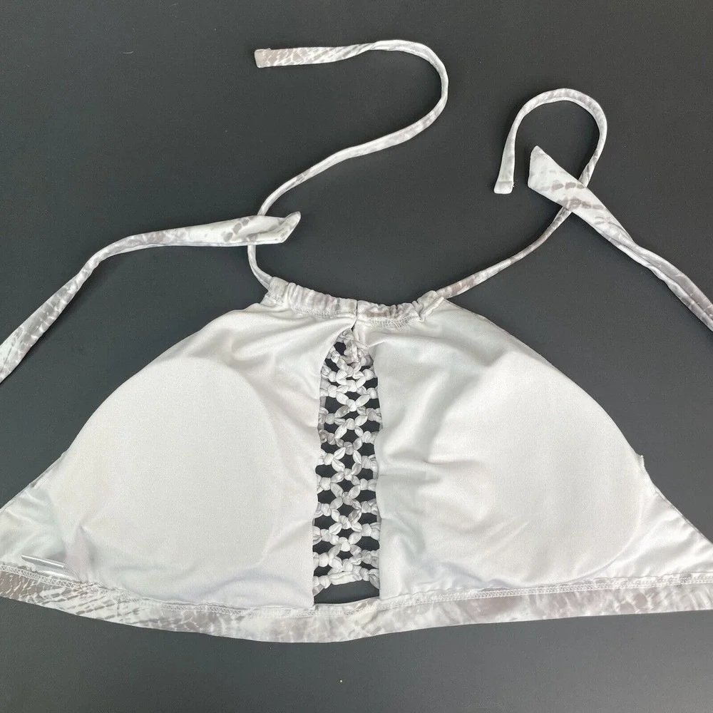 Venus Women's Macrame Bralette Halter Neck Bikini Swim Top Size 8‎ Gray Snake